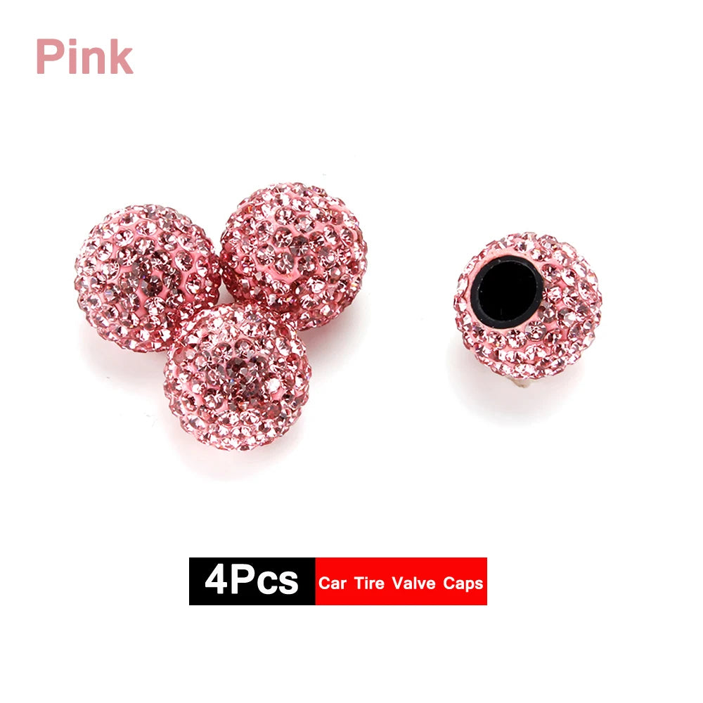 DSYCAR 4Pcs Crystal Rhinestone Universal Car Tire Valve Caps, Attractive Dustproof Bling Car Accessories