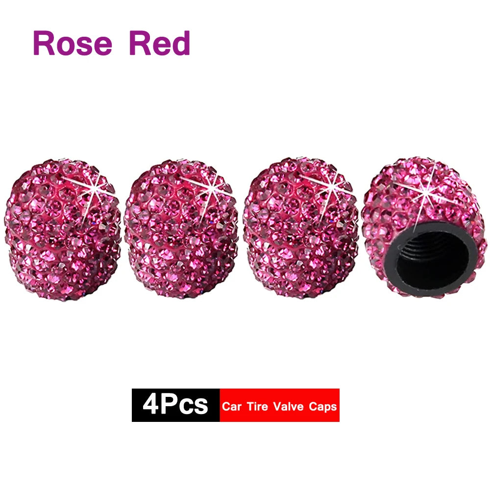 DSYCAR 4Pcs Crystal Rhinestone Universal Car Tire Valve Caps, Attractive Dustproof Bling Car Accessories
