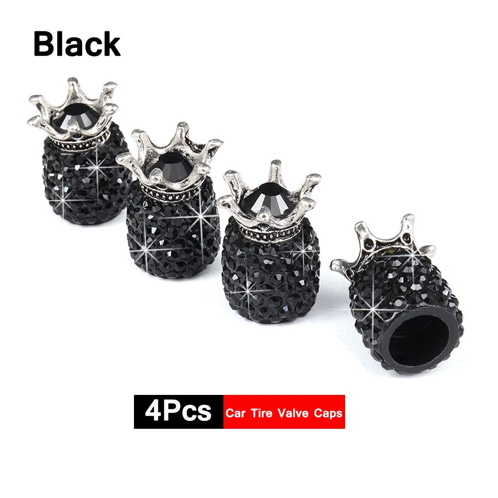 DSYCAR 4Pcs Crystal Rhinestone Universal Car Tire Valve Caps, Attractive Dustproof Bling Car Accessories