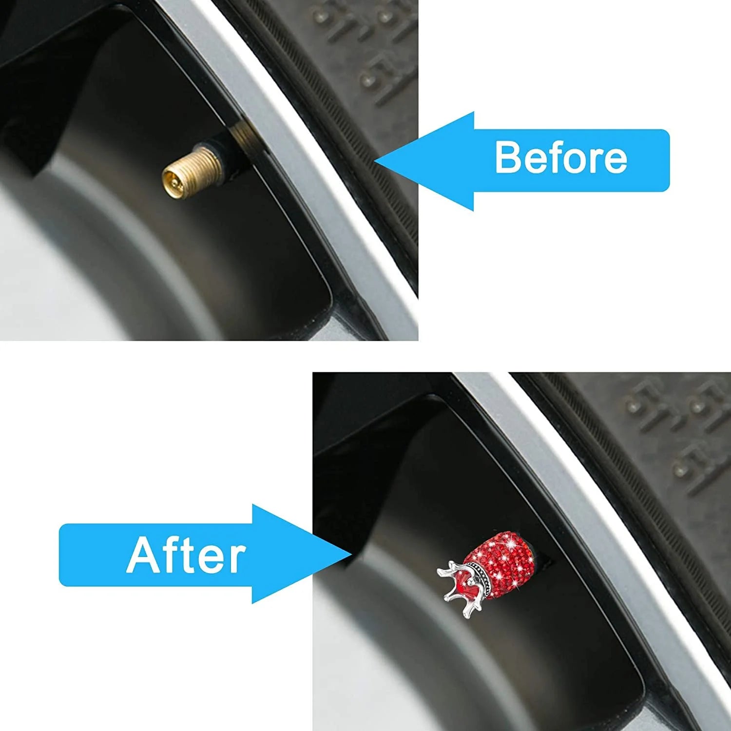 DSYCAR 4Pcs Crystal Rhinestone Universal Car Tire Valve Caps, Attractive Dustproof Bling Car Accessories