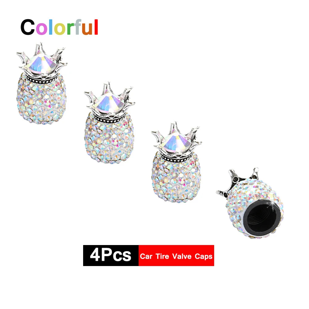DSYCAR 4Pcs Crystal Rhinestone Universal Car Tire Valve Caps, Attractive Dustproof Bling Car Accessories