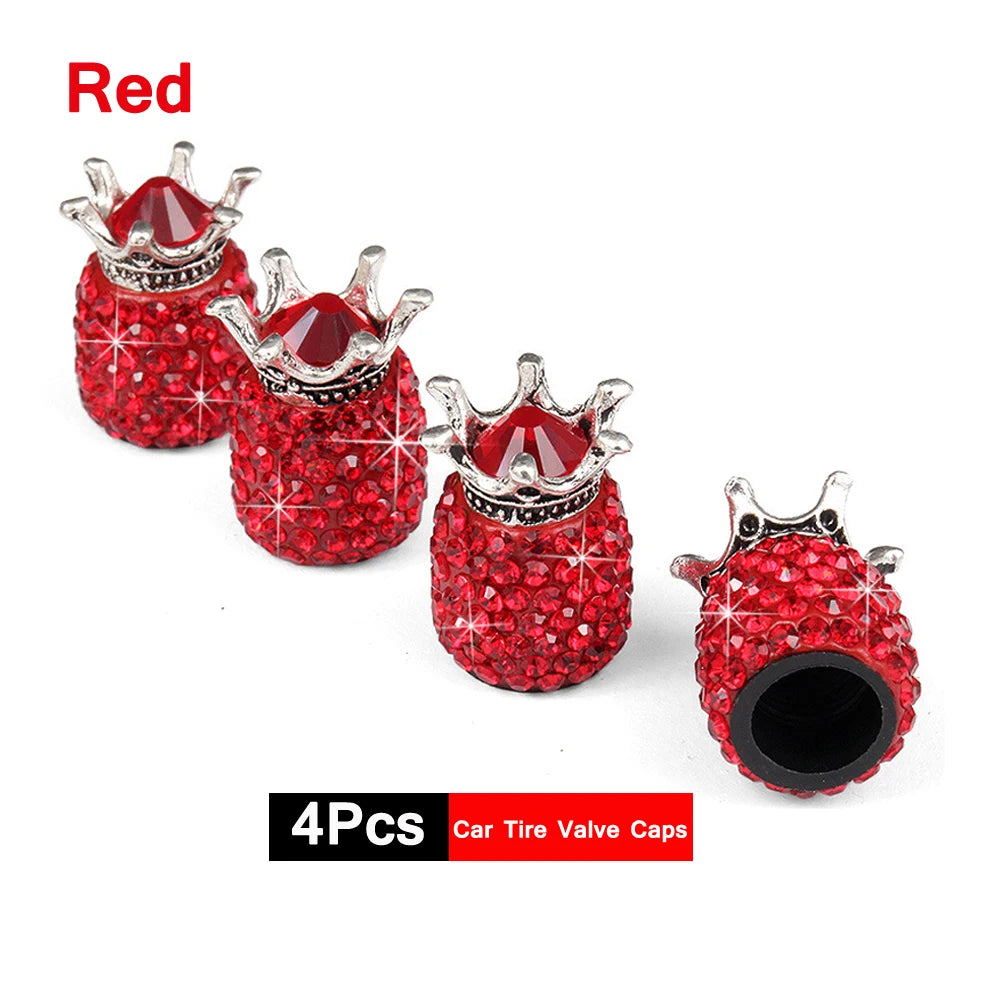 DSYCAR 4Pcs Crystal Rhinestone Universal Car Tire Valve Caps, Attractive Dustproof Bling Car Accessories