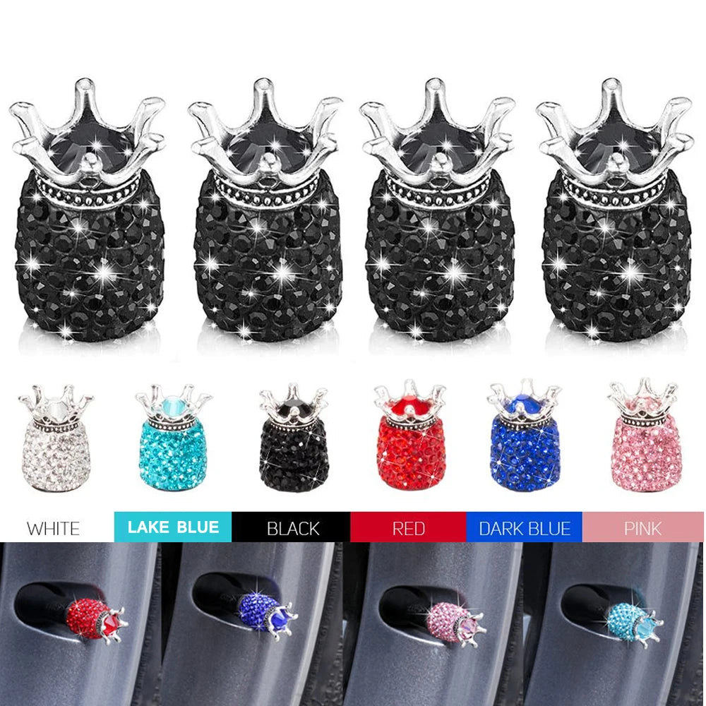 DSYCAR 4Pcs Crystal Rhinestone Universal Car Tire Valve Caps, Attractive Dustproof Bling Car Accessories
