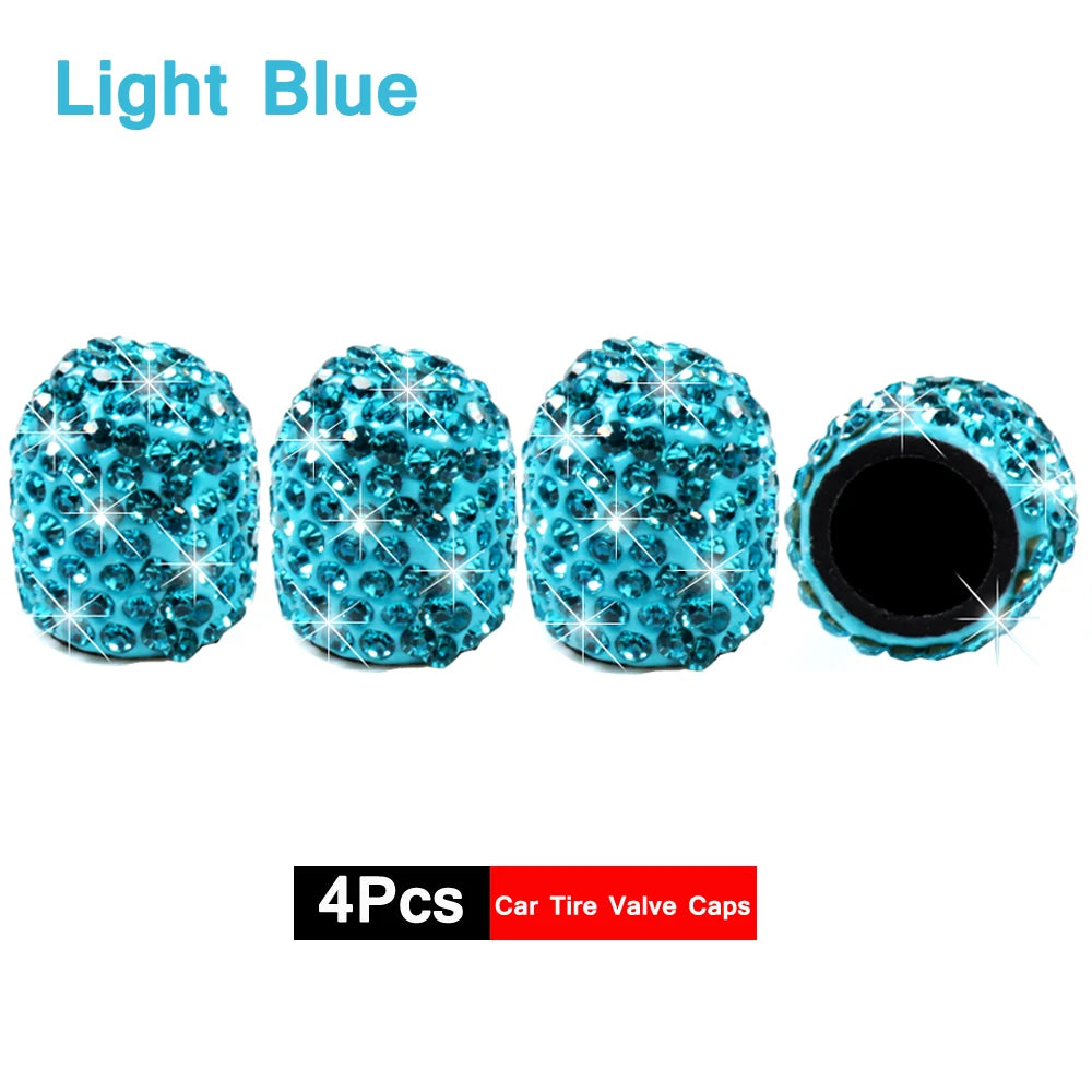 DSYCAR 4Pcs Crystal Rhinestone Universal Car Tire Valve Caps, Attractive Dustproof Bling Car Accessories