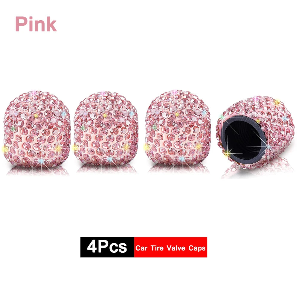 DSYCAR 4Pcs Crystal Rhinestone Universal Car Tire Valve Caps, Attractive Dustproof Bling Car Accessories