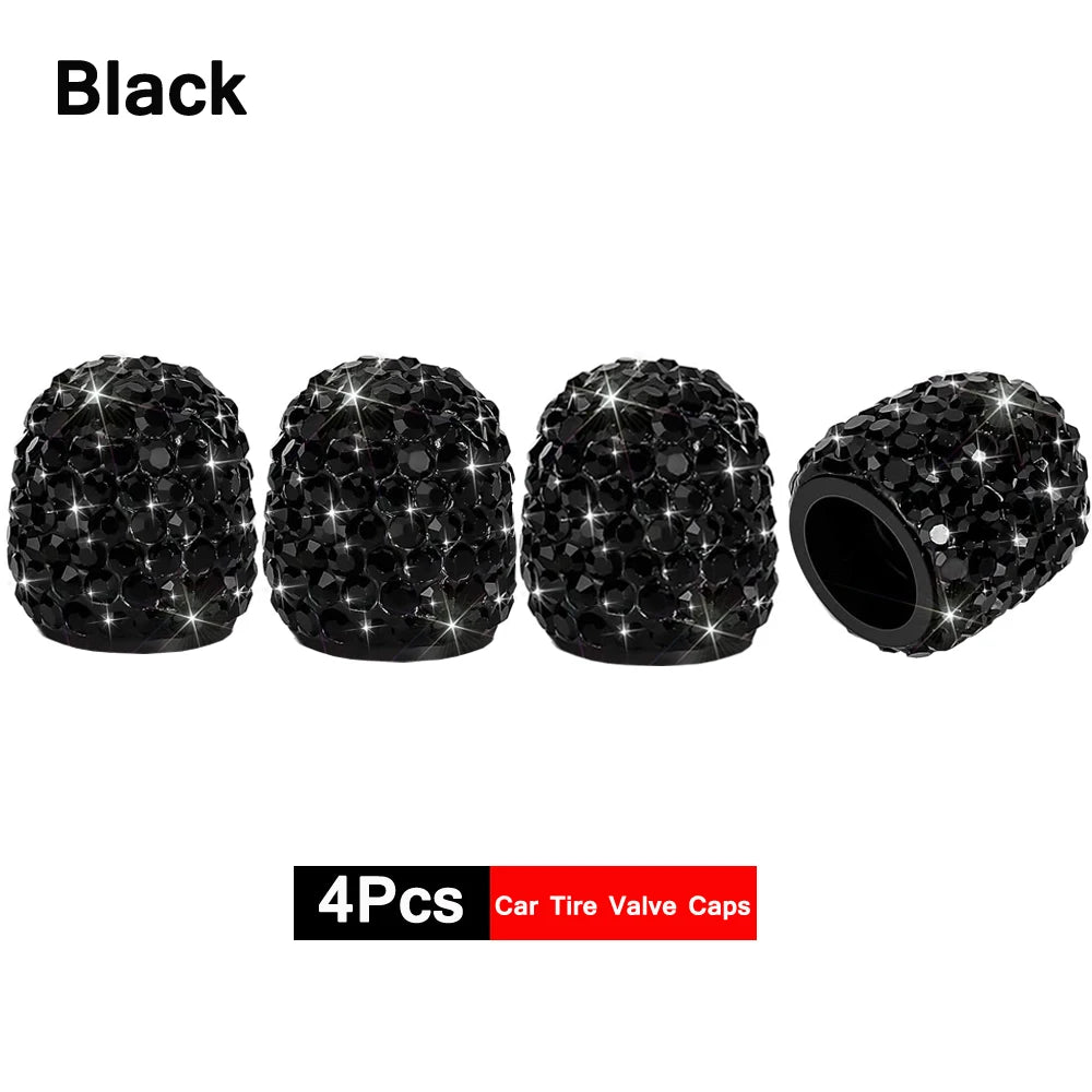 DSYCAR 4Pcs Crystal Rhinestone Universal Car Tire Valve Caps, Attractive Dustproof Bling Car Accessories