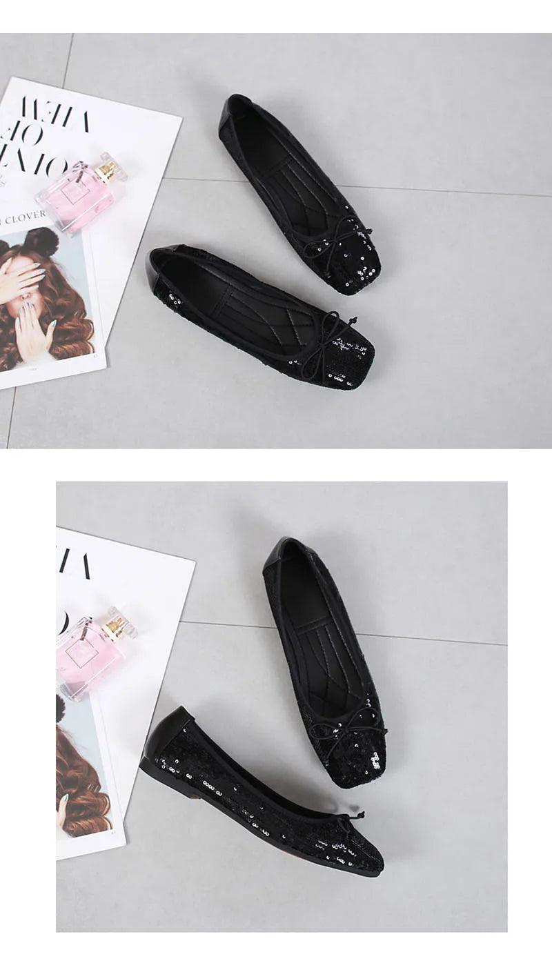 Fashion 2024 Spring Summer Women Flats Elegant Office Lady Bling Shoes Flat Black Pink Plus Size 42 A3298