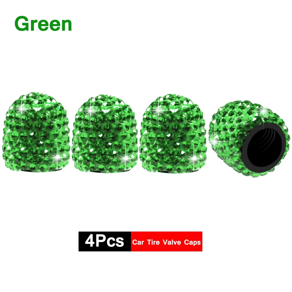 DSYCAR 4Pcs Crystal Rhinestone Universal Car Tire Valve Caps, Attractive Dustproof Bling Car Accessories