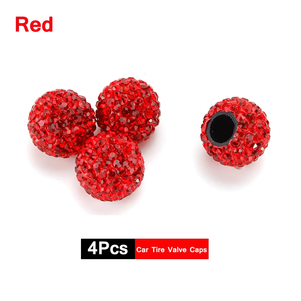 DSYCAR 4Pcs Crystal Rhinestone Universal Car Tire Valve Caps, Attractive Dustproof Bling Car Accessories