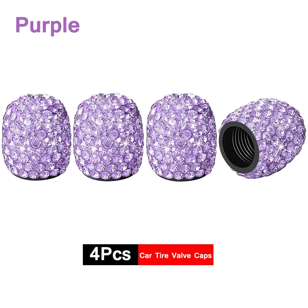 DSYCAR 4Pcs Crystal Rhinestone Universal Car Tire Valve Caps, Attractive Dustproof Bling Car Accessories