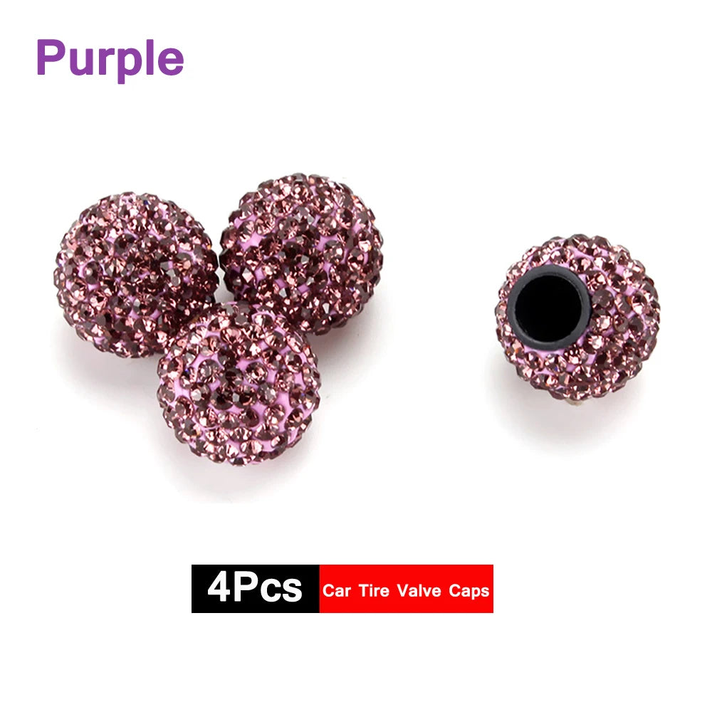 DSYCAR 4Pcs Crystal Rhinestone Universal Car Tire Valve Caps, Attractive Dustproof Bling Car Accessories