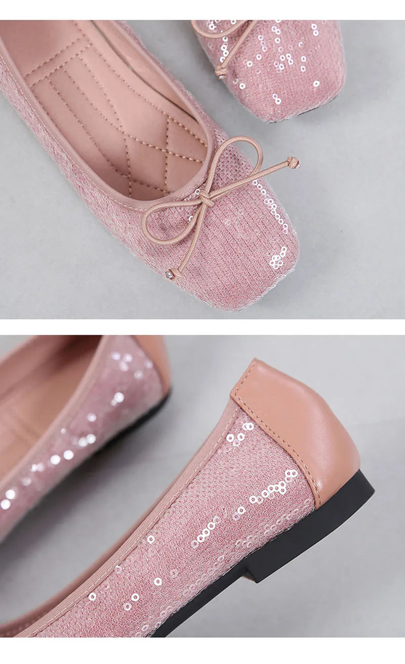 Fashion 2024 Spring Summer Women Flats Elegant Office Lady Bling Shoes Flat Black Pink Plus Size 42 A3298