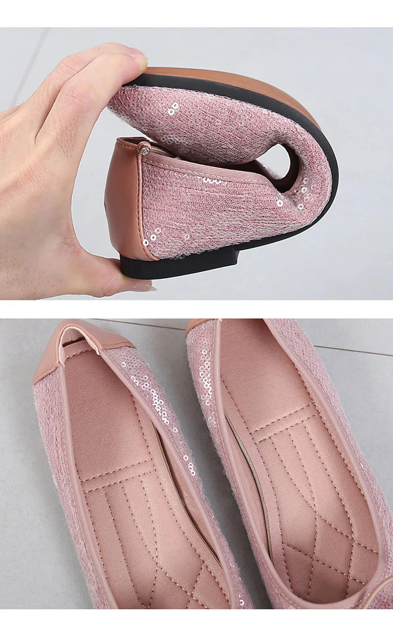 Fashion 2024 Spring Summer Women Flats Elegant Office Lady Bling Shoes Flat Black Pink Plus Size 42 A3298