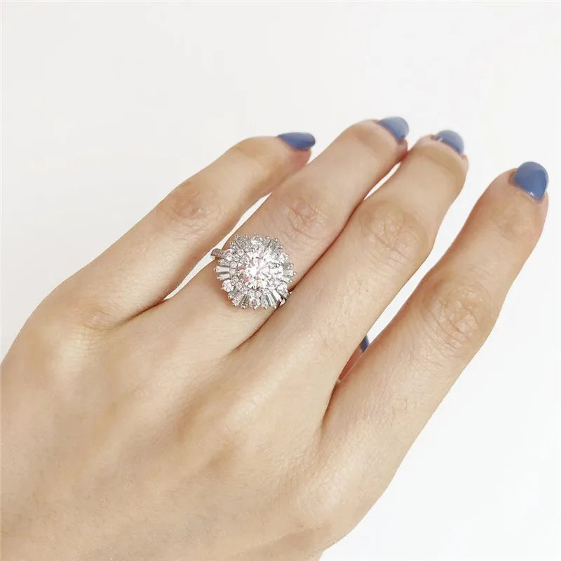 Huitan Fresh Style Female Rings with Dazzling Crystal Cubic Zirconia Bling Accessories for Dance Party Fashion Jewelry for Women