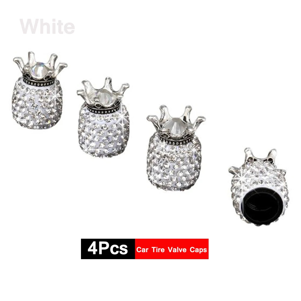 DSYCAR 4Pcs Crystal Rhinestone Universal Car Tire Valve Caps, Attractive Dustproof Bling Car Accessories