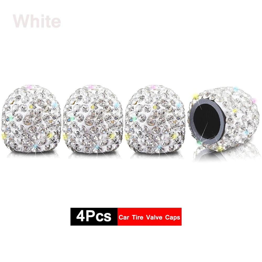 DSYCAR 4Pcs Crystal Rhinestone Universal Car Tire Valve Caps, Attractive Dustproof Bling Car Accessories