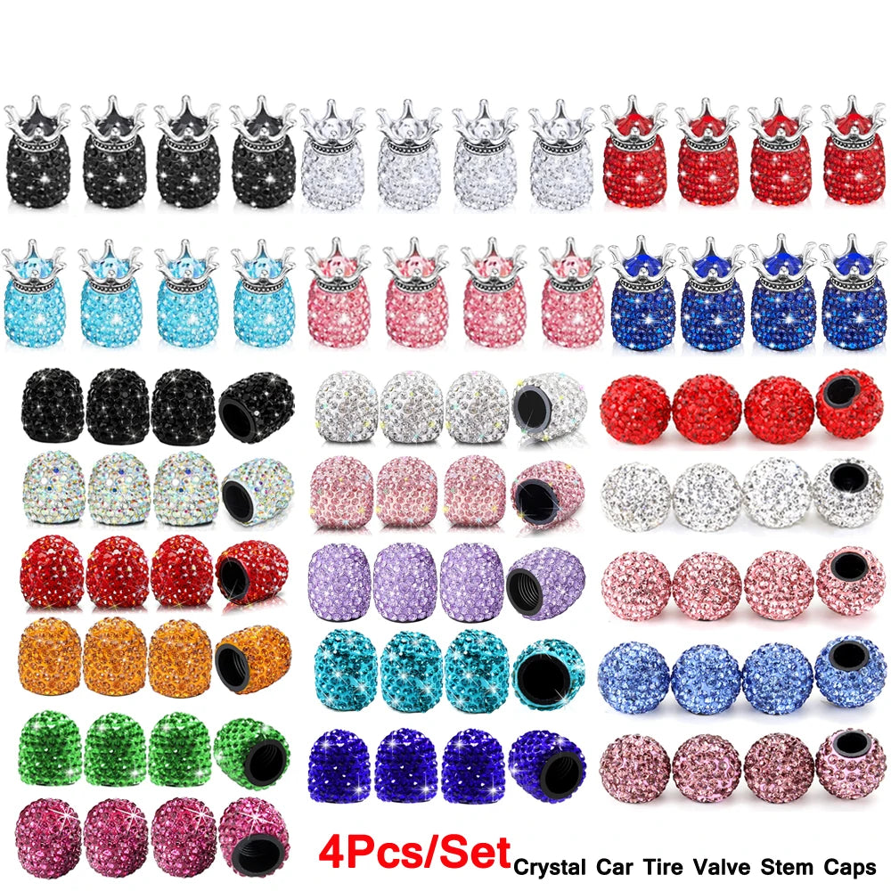 DSYCAR 4Pcs Crystal Rhinestone Universal Car Tire Valve Caps, Attractive Dustproof Bling Car Accessories