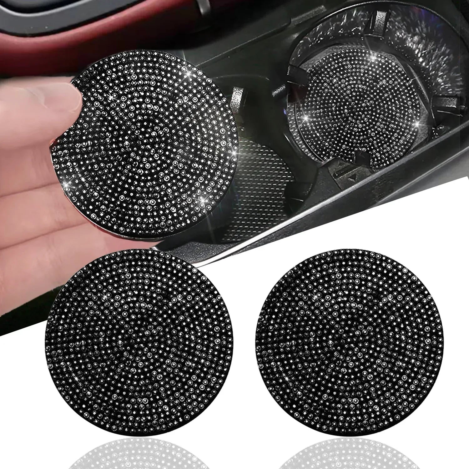 Cute Bling Car Cup Holder Coaster Mat with Rhinestone for Women Girl Universal Anti Slip Automotive Interior Accessories