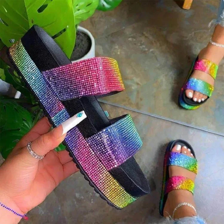 Rhinestone Women's Slippers 2025 Summer Platform Sandals Outdoor Beach Bling Shoes for Women Comfort Open Toe босоножки женские