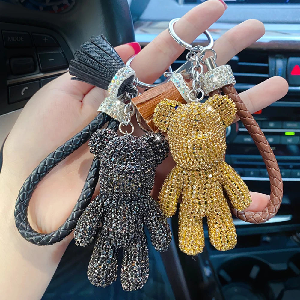 Cartoon Diamond Crystal Bow  Bear Car Pendant Mirror Hanging Ornaments Bling Car Interior Decoration Women Accessories