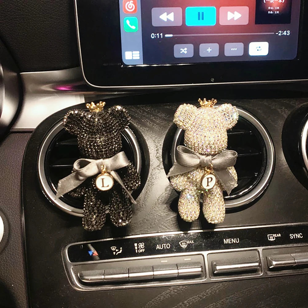Cartoon Diamond Crystal Bow  Bear Car Pendant Mirror Hanging Ornaments Bling Car Interior Decoration Women Accessories