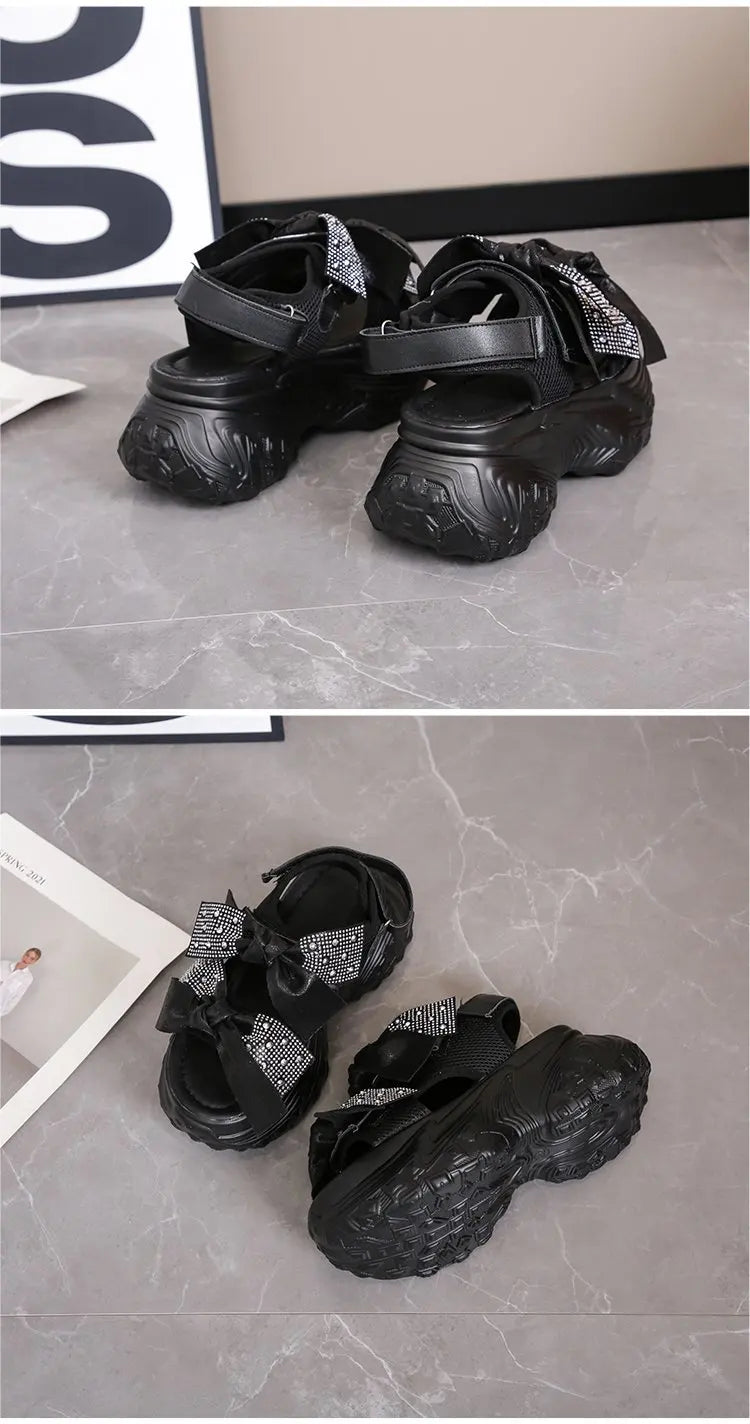 2025 New Summer High Platform Women Sandals Buckle Wedges Bling Shoes Fashion Outside Chunky Sandals Beach Casual Slides Woman