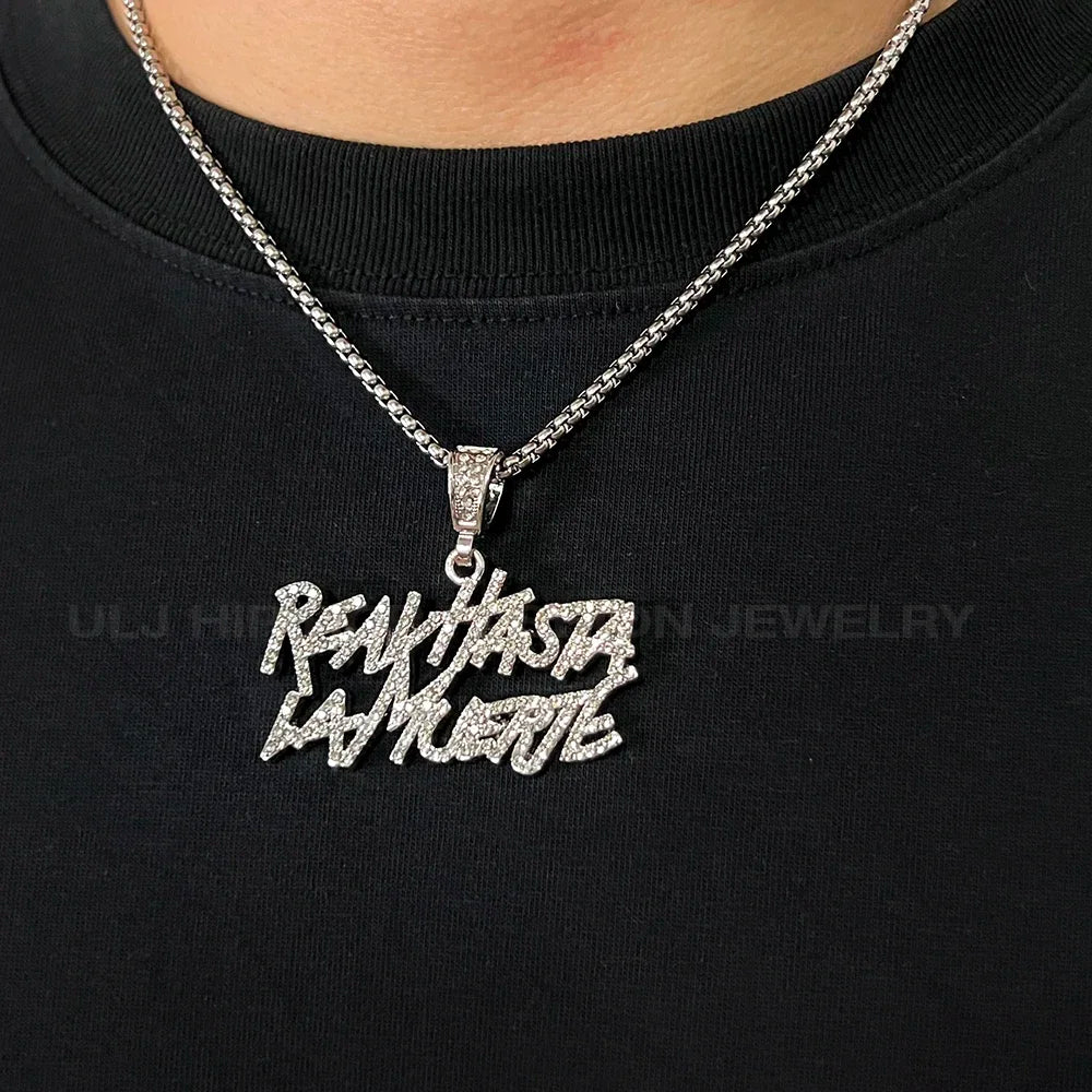 Hip Hop Street Style realhasta lamuerte Letter Bling Pendant Necklace 4mm Bling chain Iced out Bling For Rapper Cool Jewelry