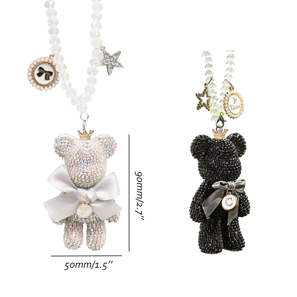 Cartoon Diamond Crystal Bow  Bear Car Pendant Mirror Hanging Ornaments Bling Car Interior Decoration Women Accessories
