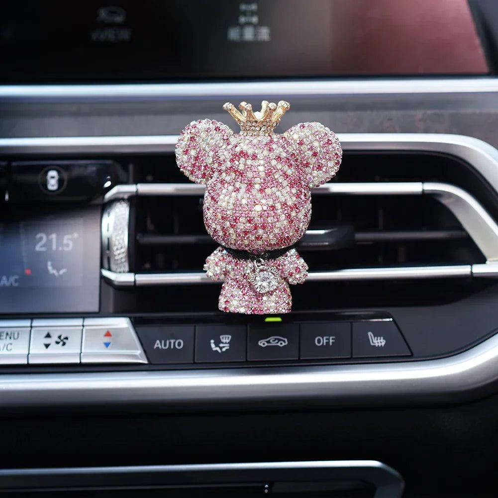 Rhinestone Crystal Bow Bear Car Pendant Mirror Hanging Ornaments Diamond Bling Car Interior Decoration Women Accessories