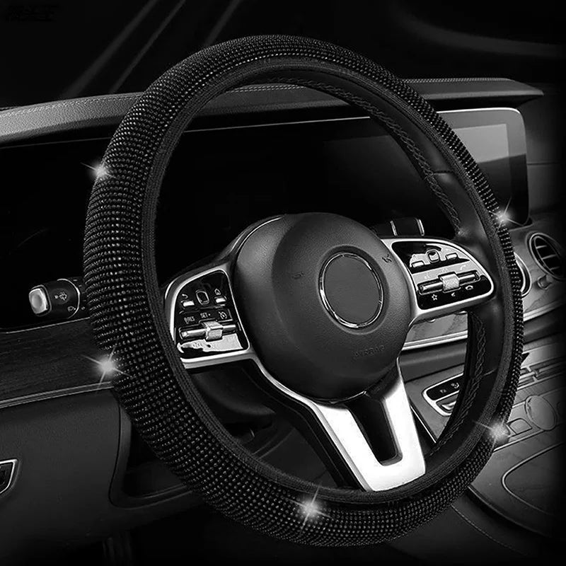 Bling Bling Diamond Rhinestones Crystal Car Steering Wheel Cover PU Leather Auto Accessories Case Car Styling
