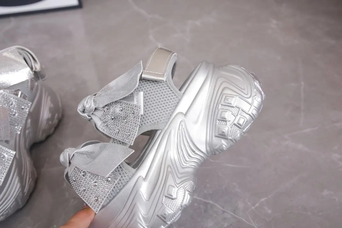 2025 New Summer High Platform Women Sandals Buckle Wedges Bling Shoes Fashion Outside Chunky Sandals Beach Casual Slides Woman