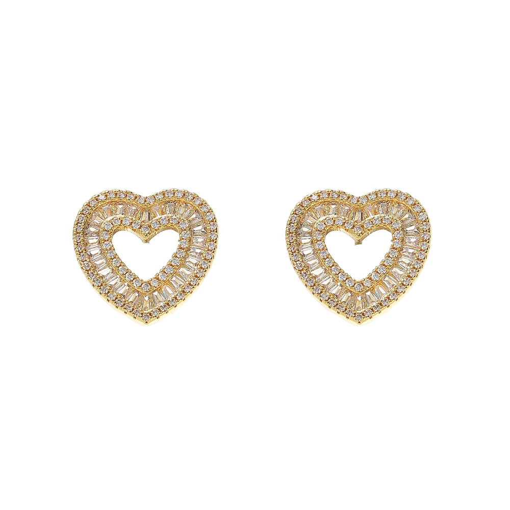 Wholesale Bling Bling Heart Earrings Brass CZ Earrings Fashion Jewelry For Women E064