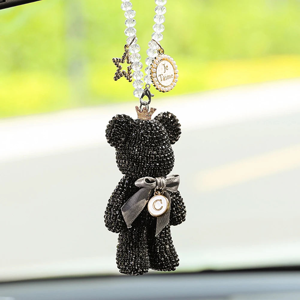 Cartoon Diamond Crystal Bow  Bear Car Pendant Mirror Hanging Ornaments Bling Car Interior Decoration Women Accessories