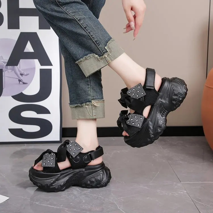2025 New Summer High Platform Women Sandals Buckle Wedges Bling Shoes Fashion Outside Chunky Sandals Beach Casual Slides Woman