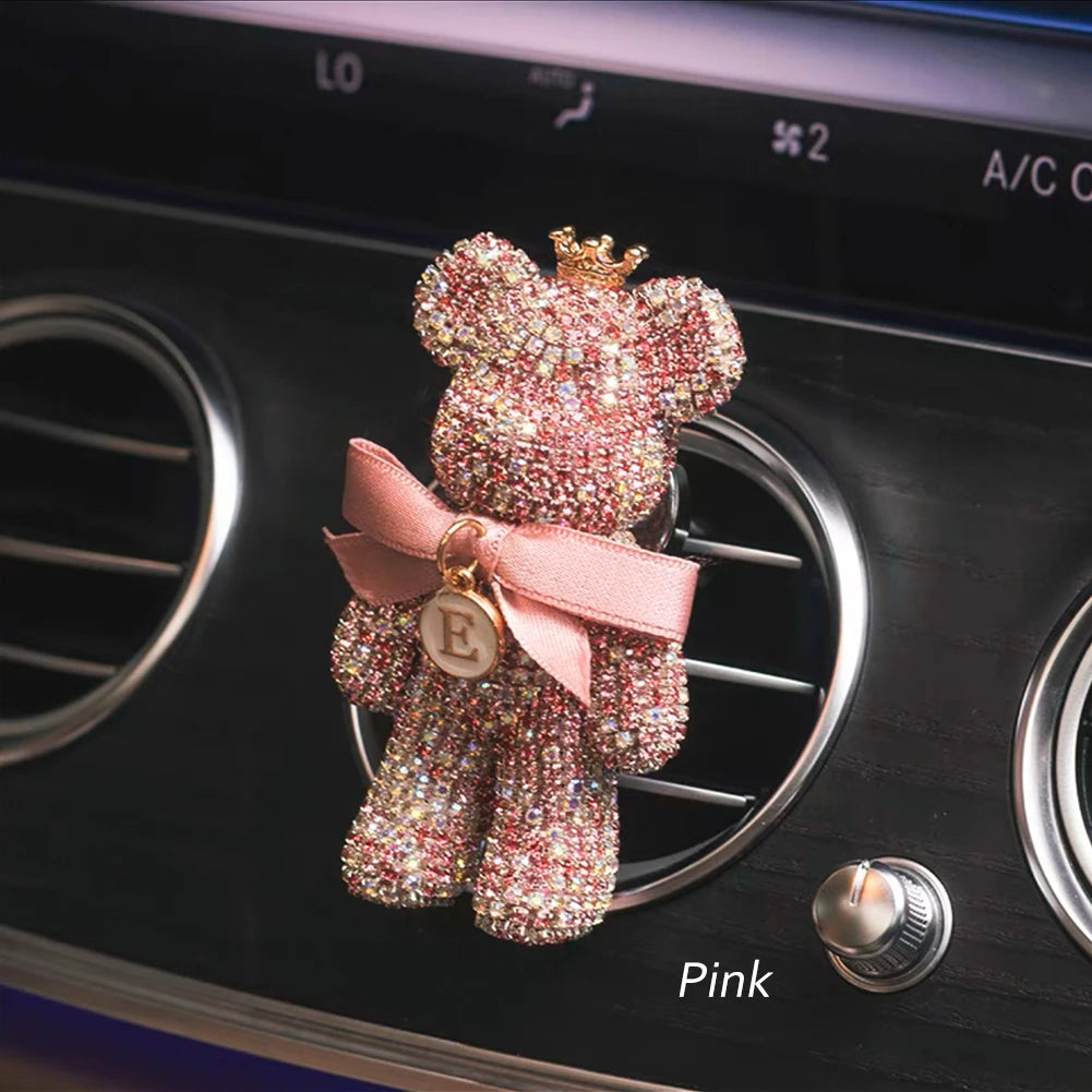 Cartoon Diamond Crystal Bow  Bear Car Pendant Mirror Hanging Ornaments Bling Car Interior Decoration Women Accessories