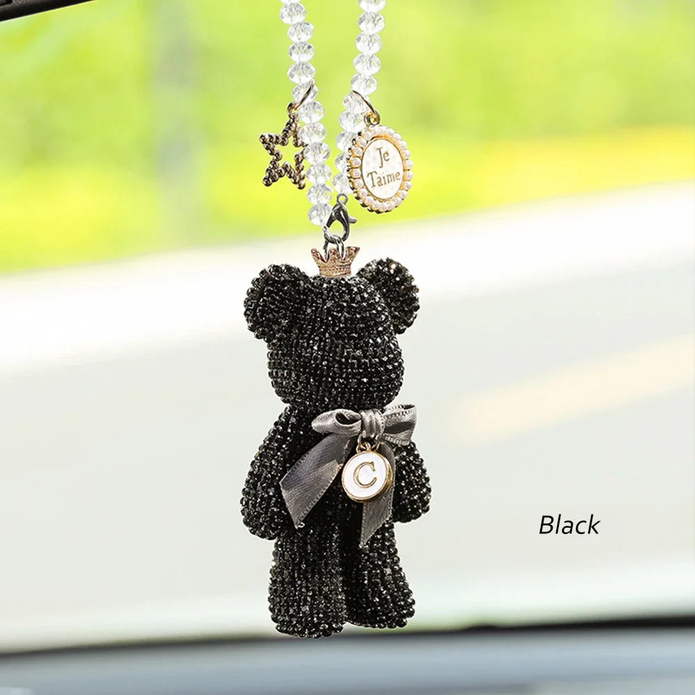 Cartoon Diamond Crystal Bow  Bear Car Pendant Mirror Hanging Ornaments Bling Car Interior Decoration Women Accessories