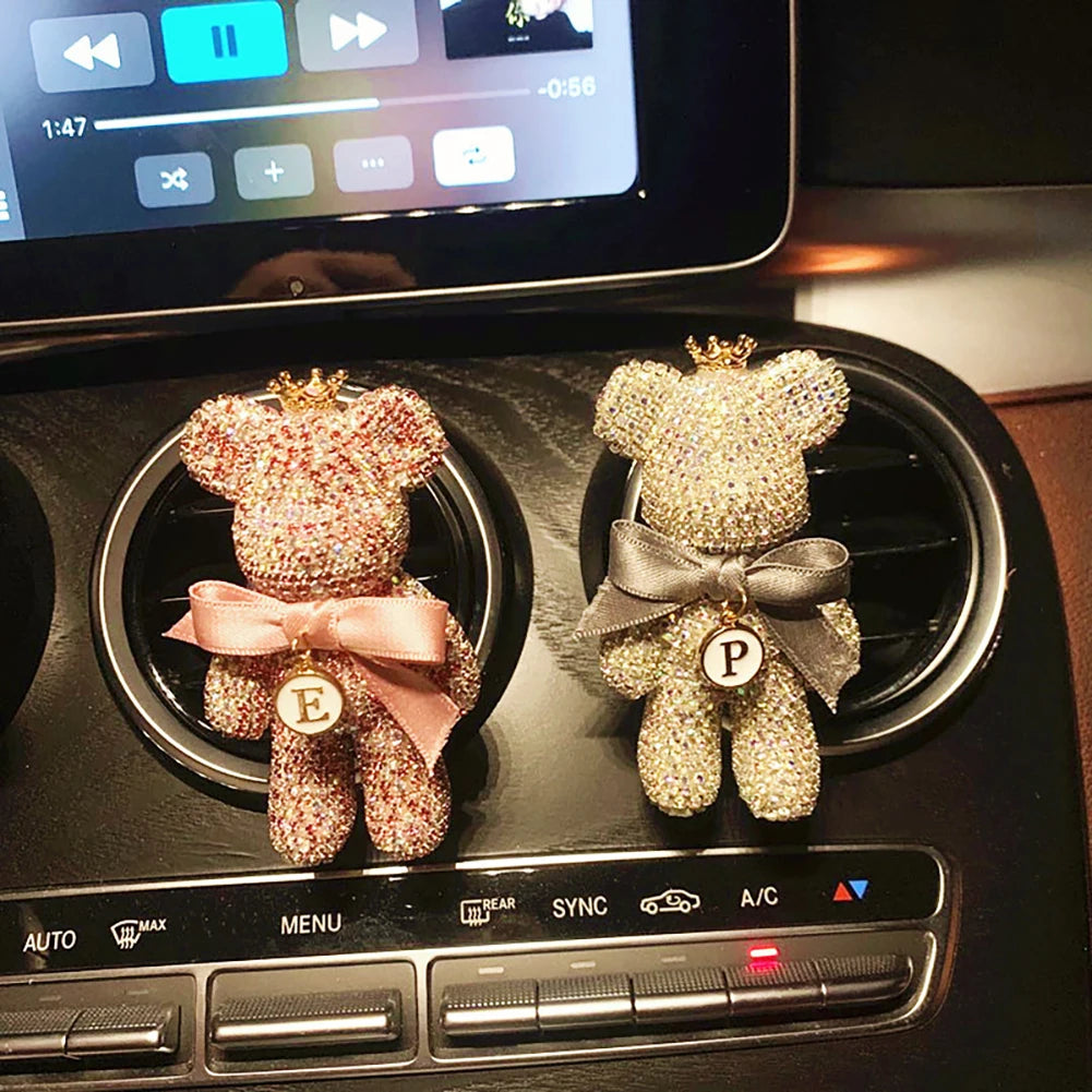 Cartoon Diamond Crystal Bow  Bear Car Pendant Mirror Hanging Ornaments Bling Car Interior Decoration Women Accessories