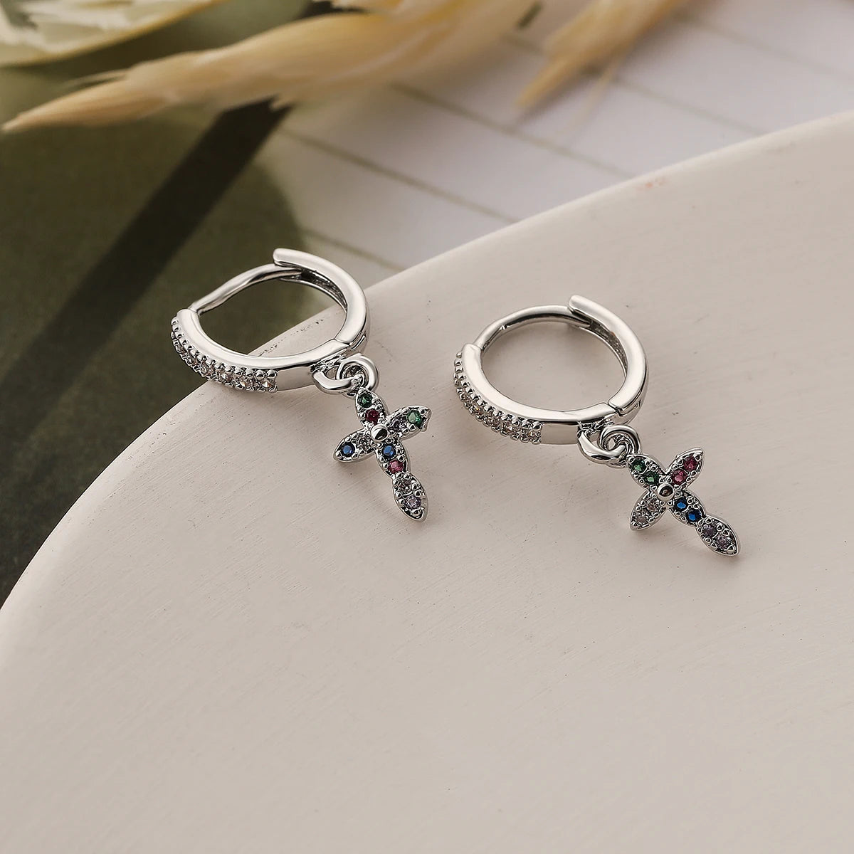 Gold/Silver Color AAA CZ Zircon Inlay Cross Drop Earrings For Women Bling Bling Jewelry