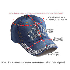 Women  Autumn  Crown Cotton Denim Baseball Caps Girls  Diamond Bling Bling Snapback Hat