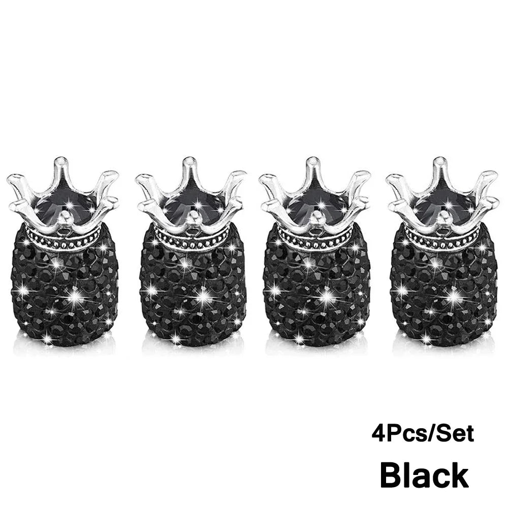 AUTCOAT 4Pcs Valve Stem Caps, Handmade Crystal Rhinestone Universal Car Tire Valve Caps Chrome, Dustproof Bling Car Accessories