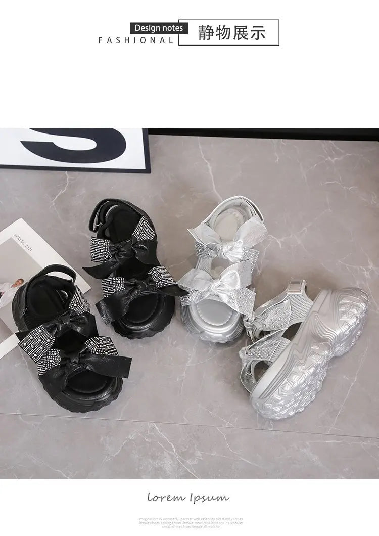 2025 New Summer High Platform Women Sandals Buckle Wedges Bling Shoes Fashion Outside Chunky Sandals Beach Casual Slides Woman