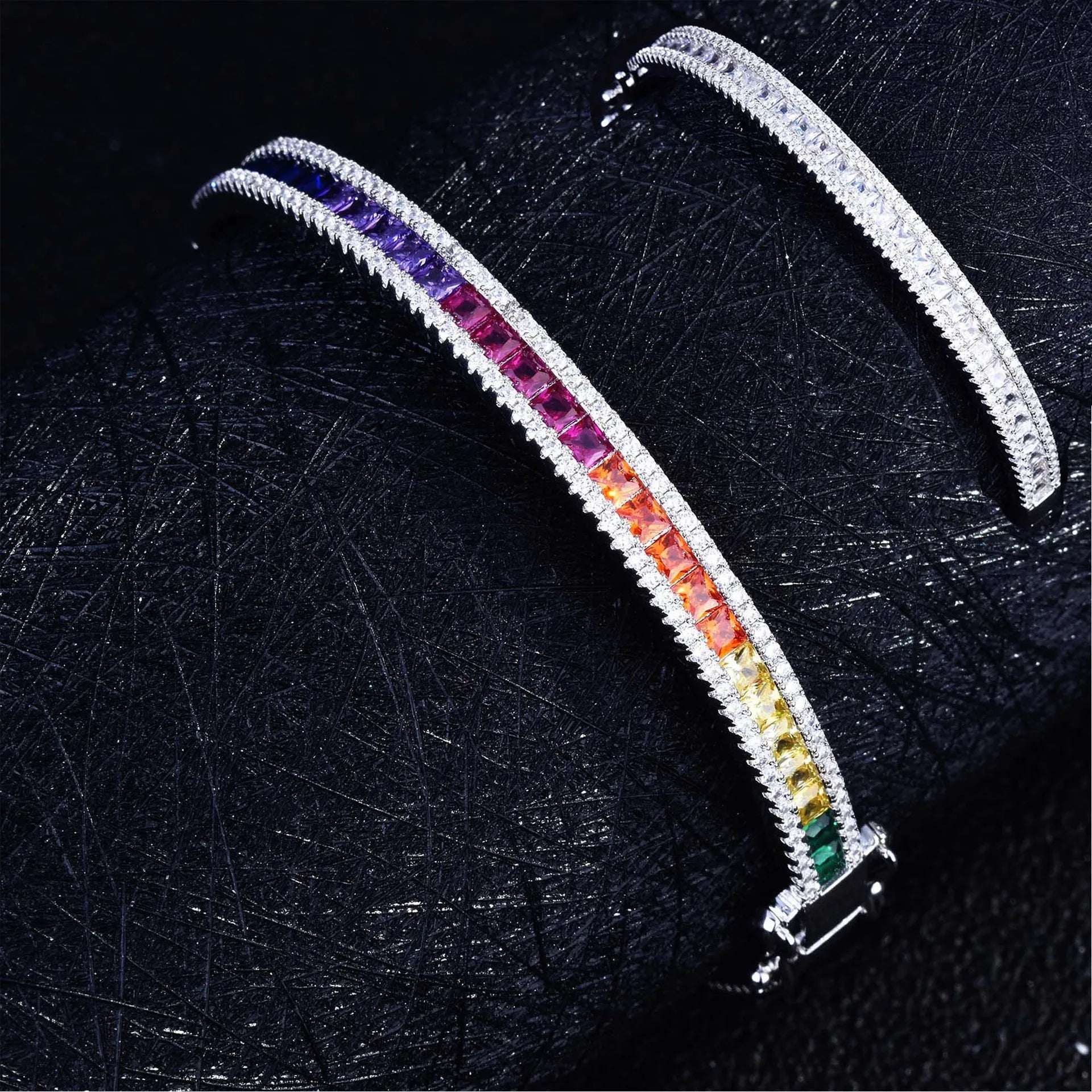 NewSilver Bling Bling Cubic Zirconia Multicolor Bangles for Women Exquisite Charms Bracelet Engagement BanquetJewelry