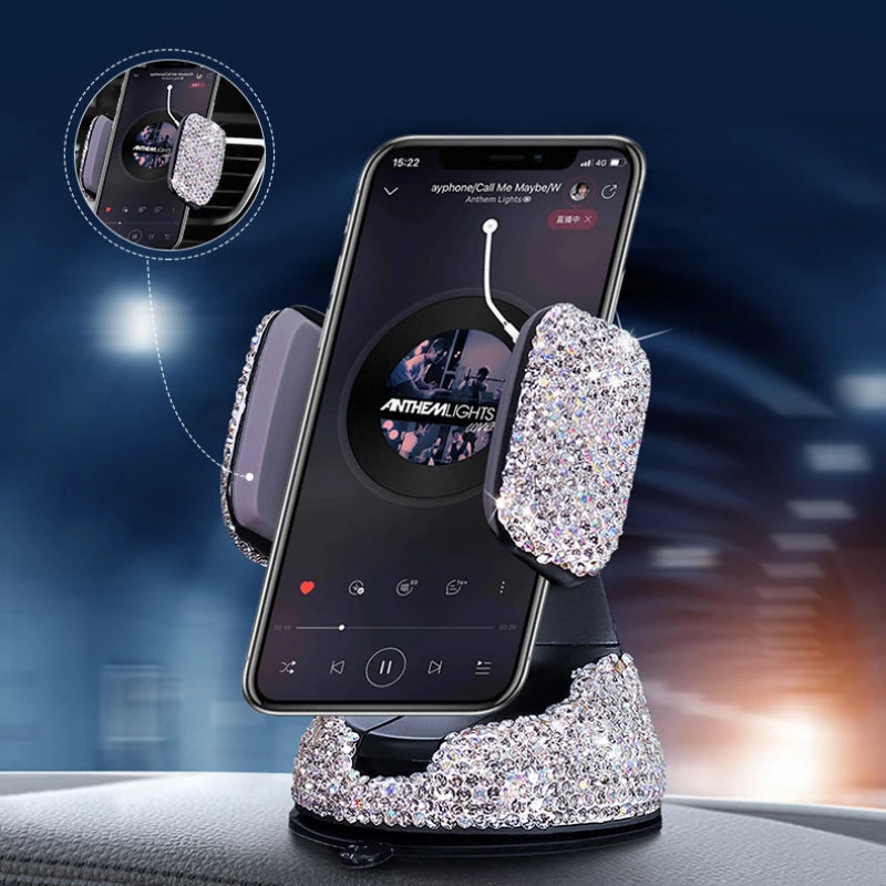 Diamond Bling Car Cell Phone Holder Girl Rhinestone Crystal Mount Universal Fit Mobile Holder Car Interior Accessories for Women