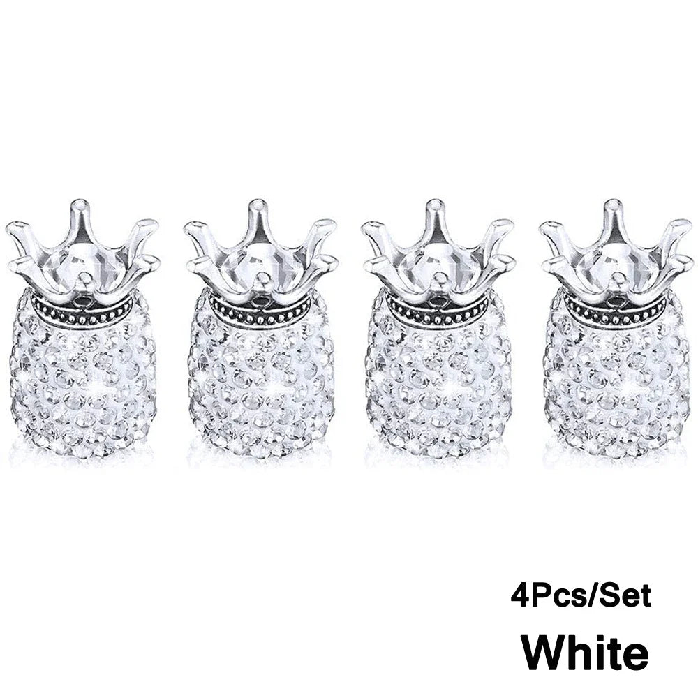 AUTCOAT 4Pcs Valve Stem Caps, Handmade Crystal Rhinestone Universal Car Tire Valve Caps Chrome, Dustproof Bling Car Accessories