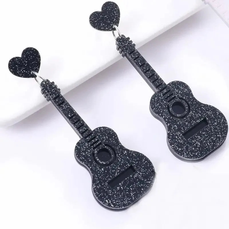 Colorful Bling Bling Guitar Design Dangle Earrings Simple Classic Style Acrylic Jewelry Music Festival Earrings