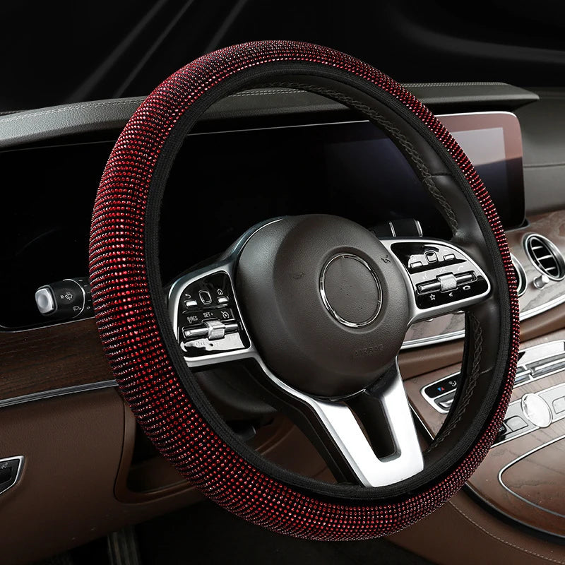 Bling Bling Diamond Rhinestones Crystal Car Steering Wheel Cover PU Leather Auto Accessories Case Car Styling
