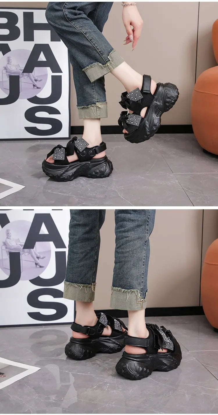 2025 New Summer High Platform Women Sandals Buckle Wedges Bling Shoes Fashion Outside Chunky Sandals Beach Casual Slides Woman