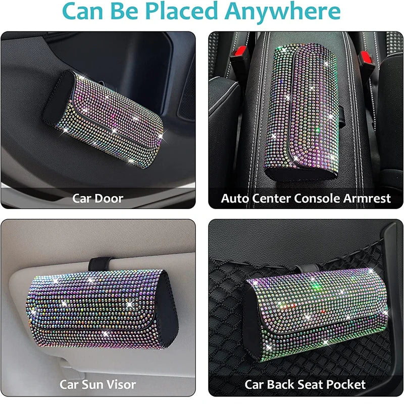 Diamond Car Glasses Case Sunglasses Storage Box Glasses Holder Sun Visor Glasses Case Bling Car Assessoires Interior for Women