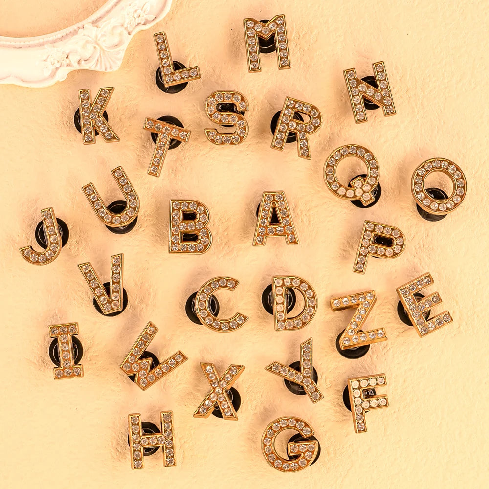 1pcs Letters Luxury Shoe Charms Alphabet Shoe Decorations Pins for Sandals Women Girls Gifts Bling Accessories