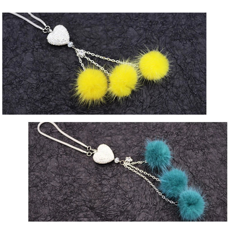 Rhinestone Crystal Plush Pendant Auto Rearview Mirror Ornament Bling Car Mirror Hanging Accessories Car Interior Decoration